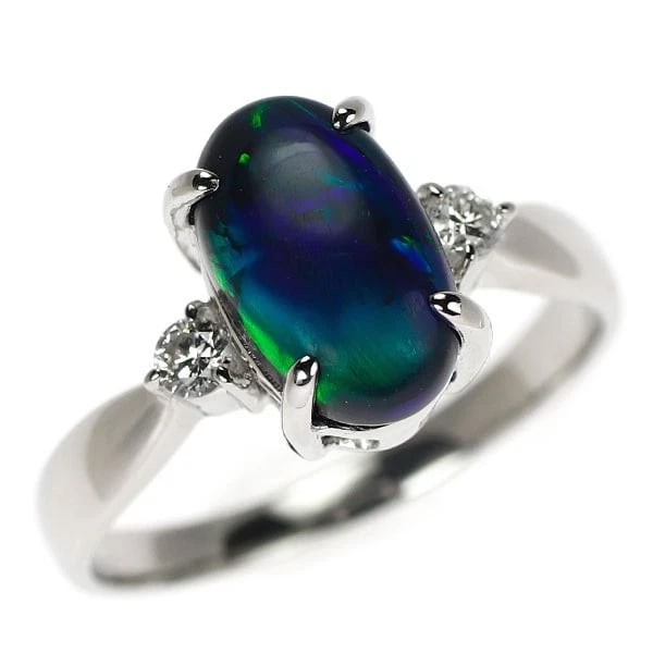 PT900 BLACK OPAL DIAMOND RING: Pt900 black opal diamond ring Brand: None Type/Style: Ring Material: Pt900, Main Stone Opal Color: None Size: 5.25 US Accessories: None Accessories Notice: When purchasing pre-owned goods, please
