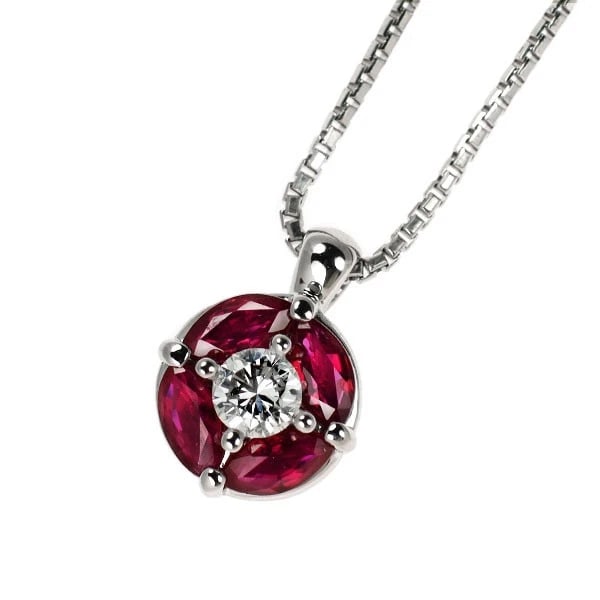 PT900/ PT850 DIAMOND RUBY PENDANT NECKLACE: Pt900/ Pt850 Diamond Ruby Pendant Necklace Brand: None Type/Style: pendant necklace Material: Pt900/Pt850, Main Stone Natural/Ruby Color: None Size: Chain Length: 38cm Accessories: None Accessories