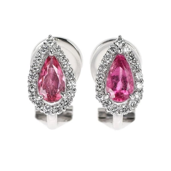 PT900/ K14WG PINK TOURMALINE DIAMOND EARRINGS: Pt900/ K14WG Pink Tourmaline Diamond Earrings Brand: None Type/Style: piercing Material: Pt900/K14WG, Main Stone Natural/Tourmaline Color: None/WG Size: Length/Width/Diameter 12.3 Accessories: None