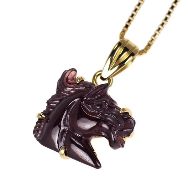 K18YG GARNET PENDANT NECKLACE: K18YG garnet pendant necklace Brand: None Type/Style: pendant necklace Material: K18YG, Main Stone garnet Color: YG Size: Chain Length: 40cm Accessories: None Accessories Notice: When purchasing