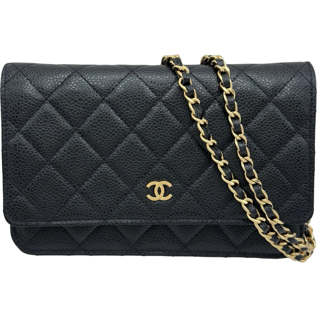 CHANEL MATRASSE CHAIN WALLET SHOULDER BAG: CHANEL Matrasse Chain Wallet Shoulder Bag Brand: CHANEL Type/Style: Shoulder Bag Material: Caviar skin Color: Black Gold Hardware Size: W7.5 x H4.9x D1.0inch Accessories: None Accessories