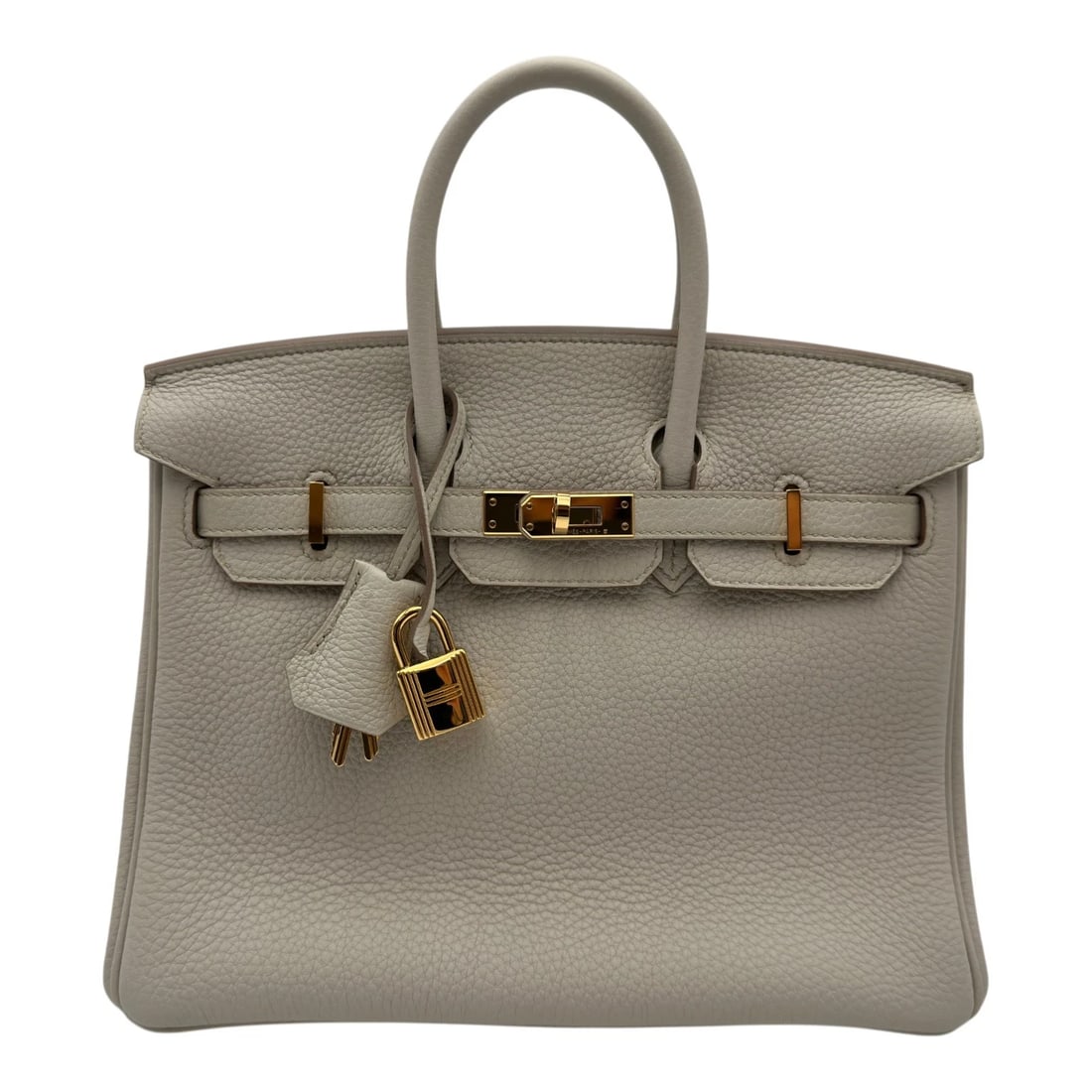 HERMES BIRKIN 25 HANDBAG: HERMES Birkin 25 Handbag Brand: HERMES Type/Style: Handbag Material: Togo Color: Beton Gold Hardware Size: W9.8 x H7.5x D5.1inch Accessories: None Accessories Notice: When purchasing pre-owned goods,