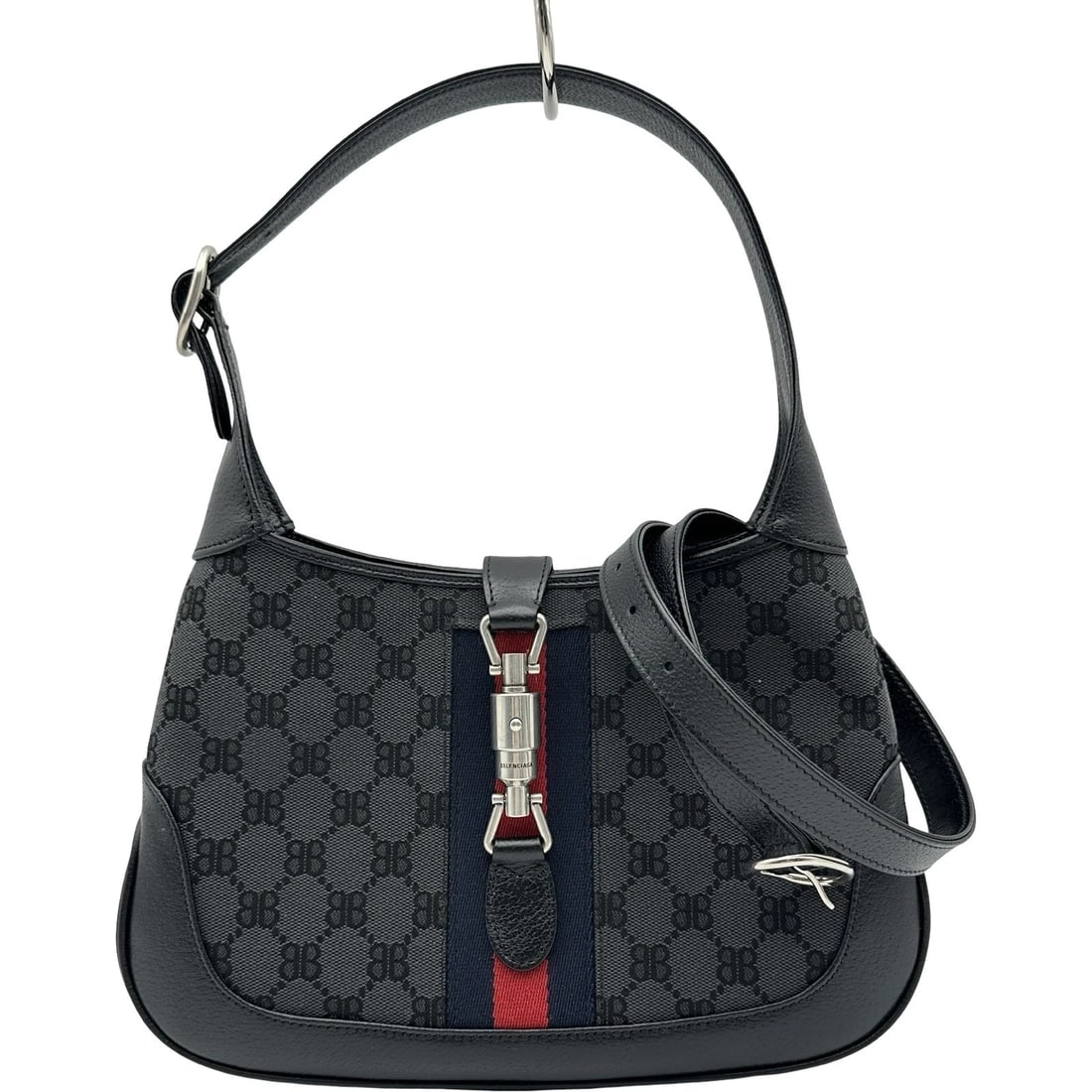 GUCCI JACKIE THE HACKER X BALENCIAGA COLLABORATION SHOULDER BAG: GUCCI Jackie the Hacker x Balenciaga collaboration Shoulder Bag Brand: GUCCI Type/Style: Shoulder Bag Material: canvas Color: black Size: W11.2 x H7.5x D1.4inch Accessories: None Accessories Notice: