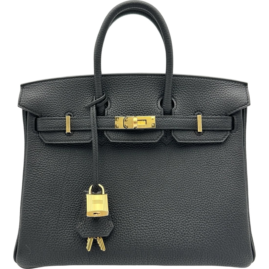 HERMES BIRKIN 25 HANDBAG: HERMES Birkin 25 Handbag Brand: HERMES Type/Style: Handbag Material: Togo Color: Black Gold Hardware Size: W9.8 x H8.1x D4.9inch Accessories: None Accessories Notice: When purchasing pre-o