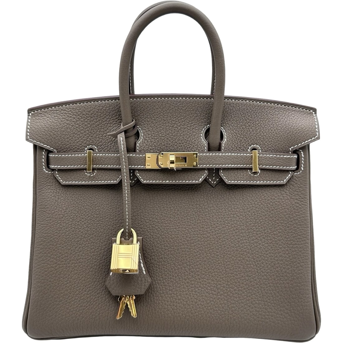 HERMES BIRKIN 25 HANDBAG: HERMES Birkin 25 Handbag Brand: HERMES Type/Style: Handbag Material: Togo Color: Etup Gold Hardware Size: W9.8 x H7.9x D5.1inch Accessories: None Accessories Notice: When purchasing pre-owned goods,