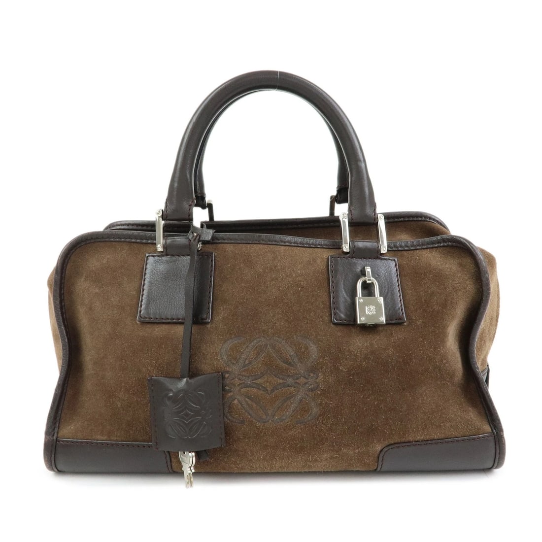 LOEWE ANAGRAM AMAZONA 28 SUEDE LEATHER HAND BAG BOSTON BAG: LOEWE Anagram Amazona 28 Suede Leather Hand Bag Boston Bag Brand: loewe Type/Style: Boston Bag Material: Suede, Leather Color: Brown Size: W:29cm(11.42inch)H:19cm(7.48inch)D:9cm(3.54inch) Accessor