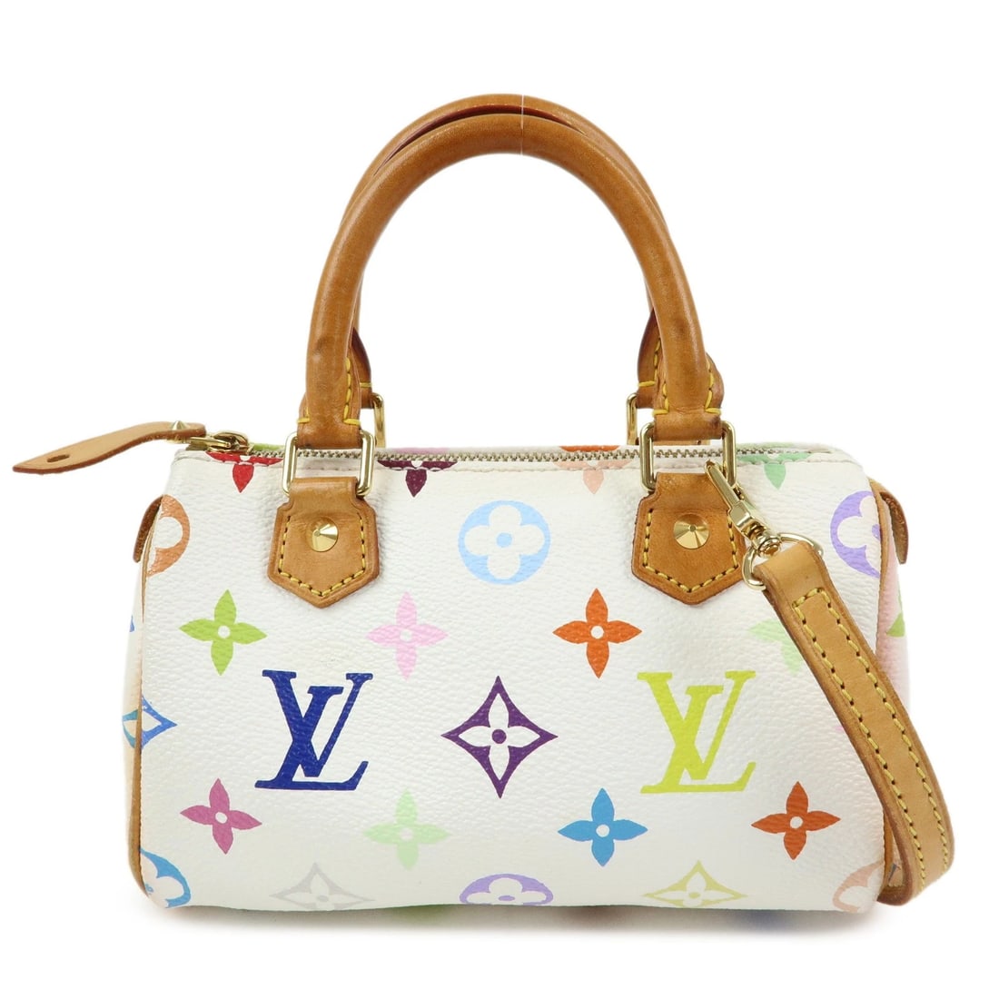 LOUIS VUITTON MONOGRAM MULTICOLOR MINI SPEEDY HAND BAG: Louis Vuitton Monogram Multicolor Mini Speedy Hand Bag Brand: Louis Vuitton Type/Style: Hand Bag Material: Monogram Canvas , Nume Leather Color: Blanc Size: W16cm(6.30inch)H10cm(3.94inch)D7cm(2.76inch