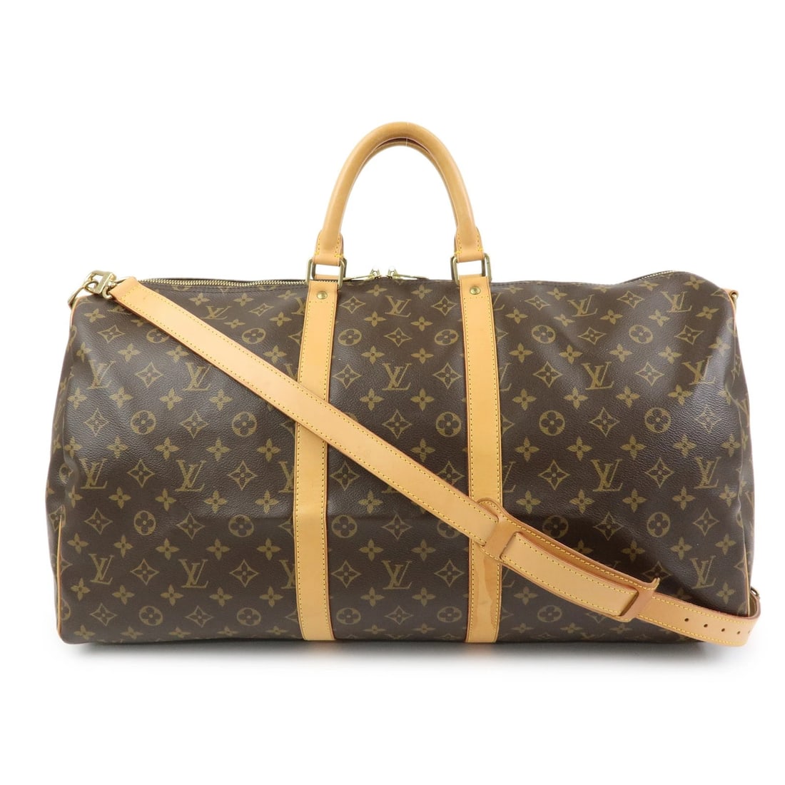LOUIS VUITTON MONOGRAM KEEP ALL BANDOULIERE 55 BOSTON BAG: Louis Vuitton Monogram Keep All Bandouliere 55 Boston Bag Brand: Louis Vuitton Type/Style: Boston Bag Material: Monogram Canvas , Nume Leather Color: Monogram Size: W55cm(21.65inch)H30cm(11.81inch)D25