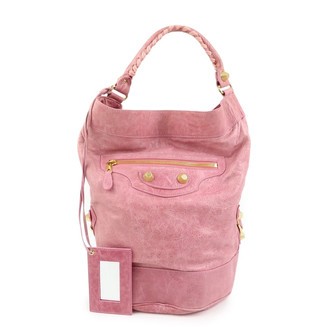 BALENCIAGA GIANT 21 BUCKET BAG LEATHER SHOULDER BAG: BALENCIAGA Giant 21 Bucket Bag Leather Shoulder Bag Brand: balenciaga Type/Style: Shoulder Bag Material: leather Color: pink Size: W?40cm(15.75inch)H?40cm(15.75inch)D?27cm(10.63inch) Accessories: