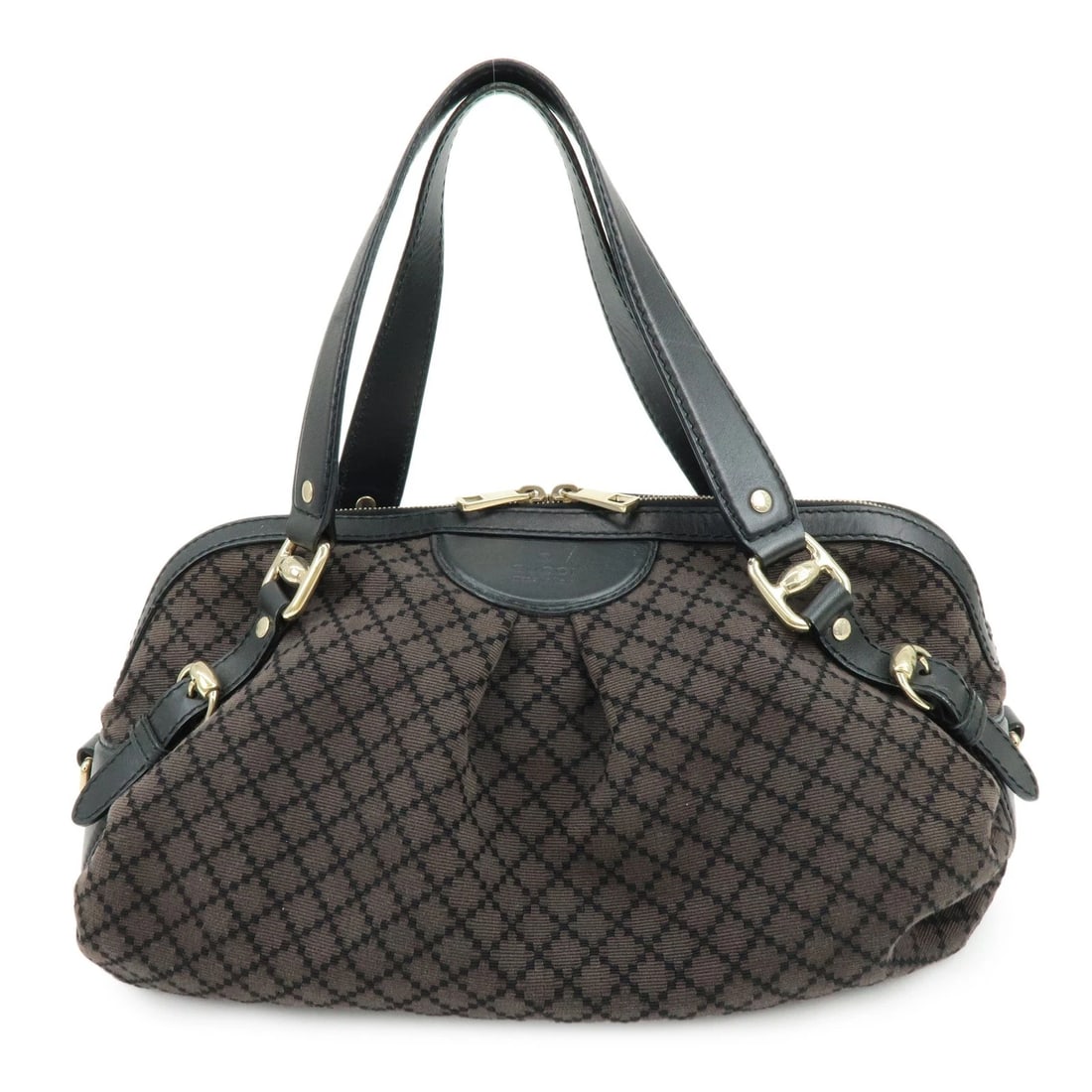 GUCCI DIAMANTE CANVAS LEATHER SHOULDER BOSTON BAG: GUCCI Diamante Canvas Leather Shoulder Boston Bag Brand: gucci Type/Style: Boston Bag Material: Canvas , Leather Color: Black Size: W40cm(15.75inch)H21cm(8.27inch)D18cm(7.09inch) Accessories: None