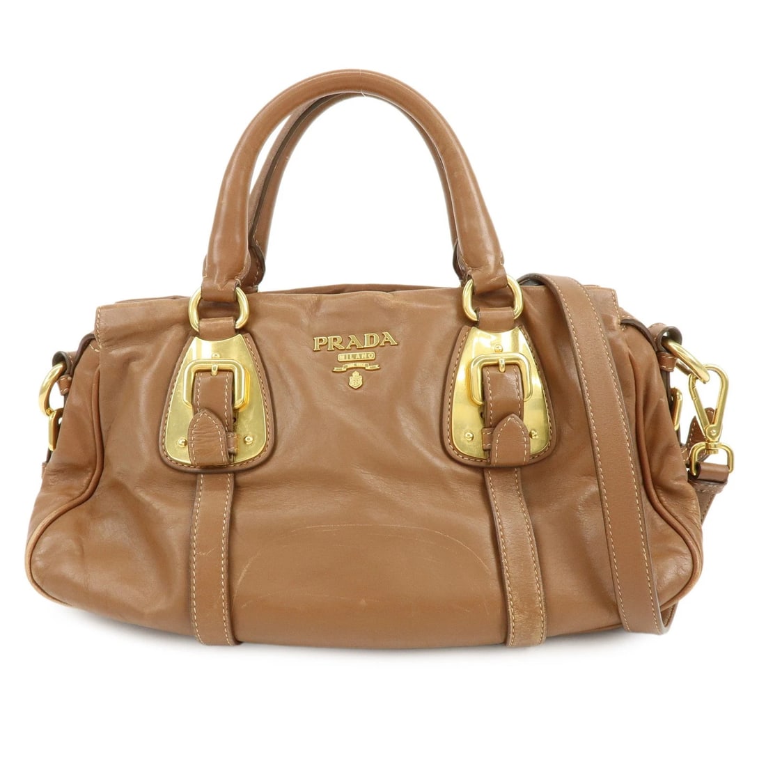 PRADA LEATHER 2WAY BAG HAND BAG SHOULDER BAG: PRADA Leather 2Way Bag Hand Bag Shoulder Bag Brand: PRADA Type/Style: Shoulder Bag Material: Leather Color: Brown Size: W?35cm(13.78inch)H?18cm(7.09inch)D?12cm(4.72inch) Accessories: None