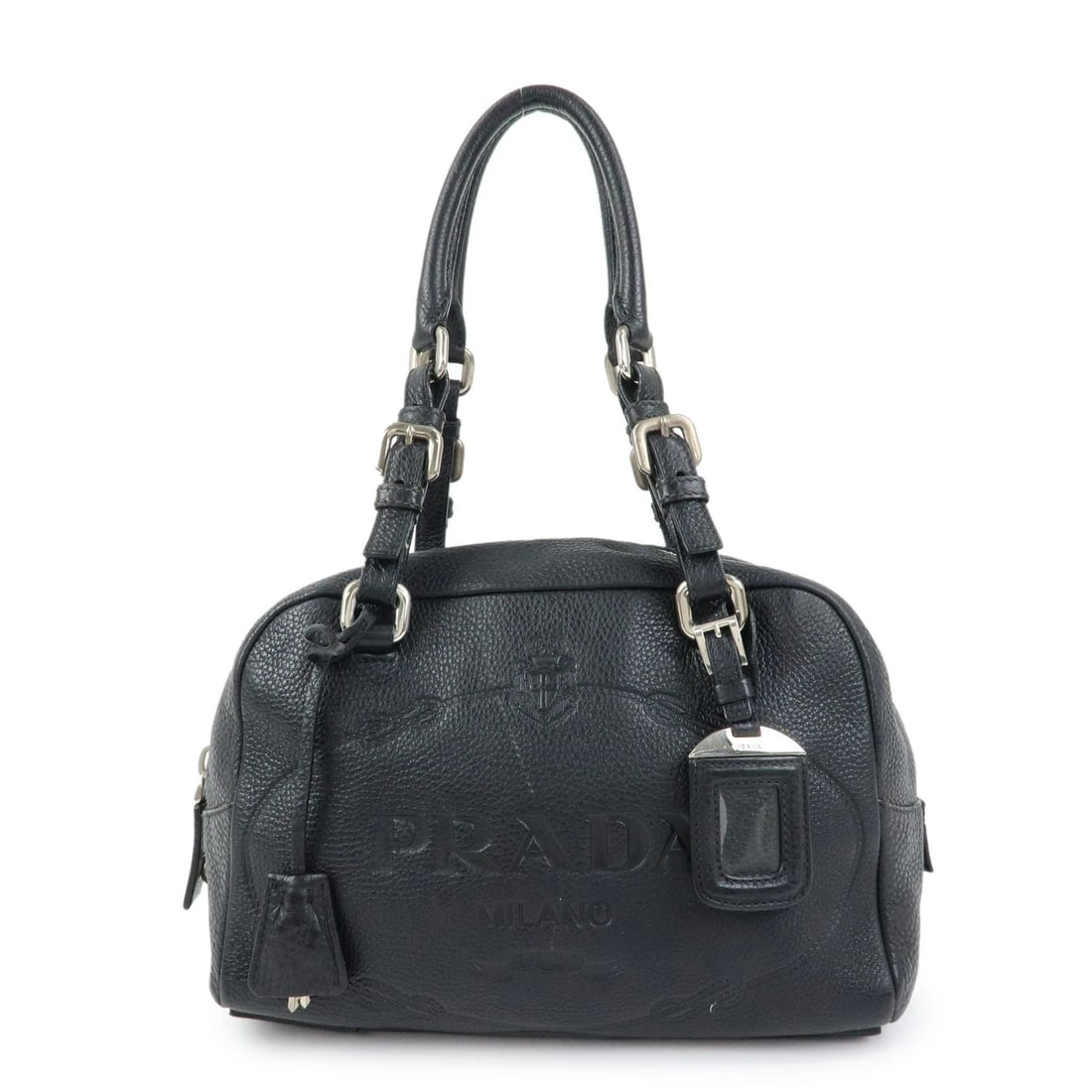 PRADA LOGO LEATHER SHOULDER BAG MINI BOSTON BAG: PRADA Logo Leather Shoulder Bag Mini Boston Bag Brand: prada Type/Style: Boston Bag Material: Leather Color: Black Size: W25cm(9.84inch)H17cm(6.69inch)D10cm(3.94inch) Accessories: None Acc