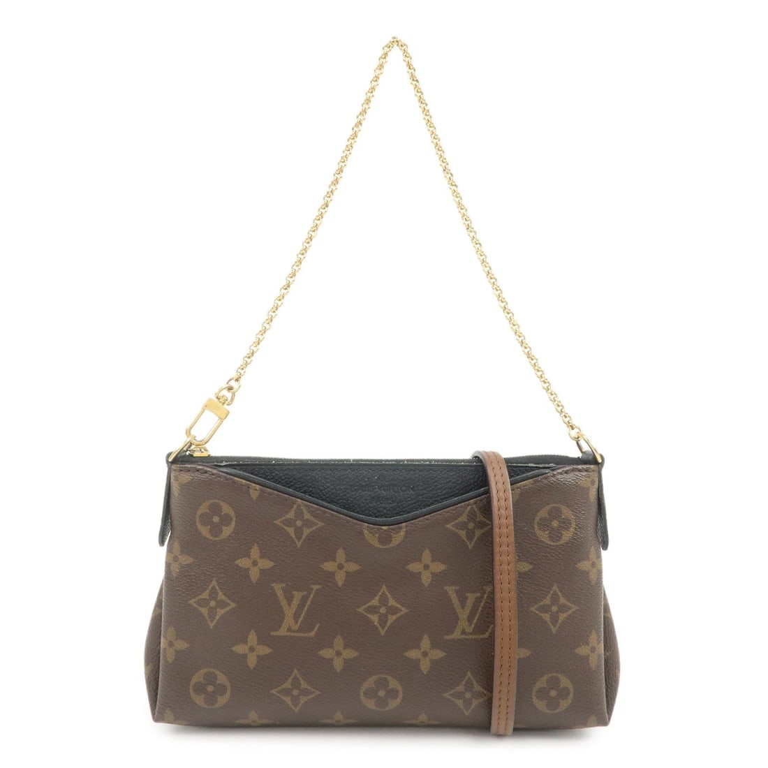 LOUIS VUITTON MONOGRAM PALLAS CLUTCH 2WAY SHOULDER BAG: Louis Vuitton Monogram Pallas Clutch 2Way Shoulder Bag Brand: BURBERRY Type/Style: Shoulder Bag Material: Monogram Canvas , Leather Color: Noir Size: W21cm(8.27inch)H13cm(5.12inch)D4cm(1.57inch) A