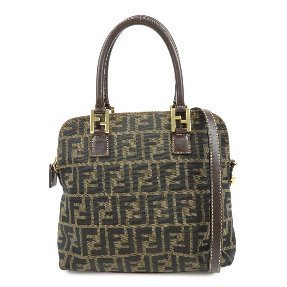 FENDI ZUCCA CANVAS LEATHER 2WAY BAG HAND BAG SHOULDER BAG: FENDI Zucca Canvas Leather 2Way Bag Hand Bag Shoulder Bag Brand: FENDI Type/Style: Shoulder Bag Material: Canvas, Leather Color: Brown, Black Size: W?25cm(9.84inch)H?26cm(10.24inch)D?7.5cm(2.95inch)