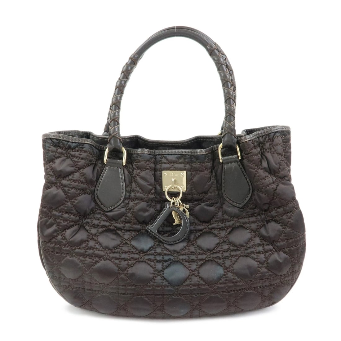 CHRISTIAN DIOR LADY DIOR CANNAGE NYLON LEATHER HAND BAG TOTE BAG: Christian Dior Lady Dior Cannage Nylon Leather Hand Bag Tote Bag Brand: christian dior Type/Style: Hand Bag Material: Nylon, Leather Color: Dark Brown Size: W:30cm(11.81inch)H:22cm(8.66inch)D:6cm(2.36