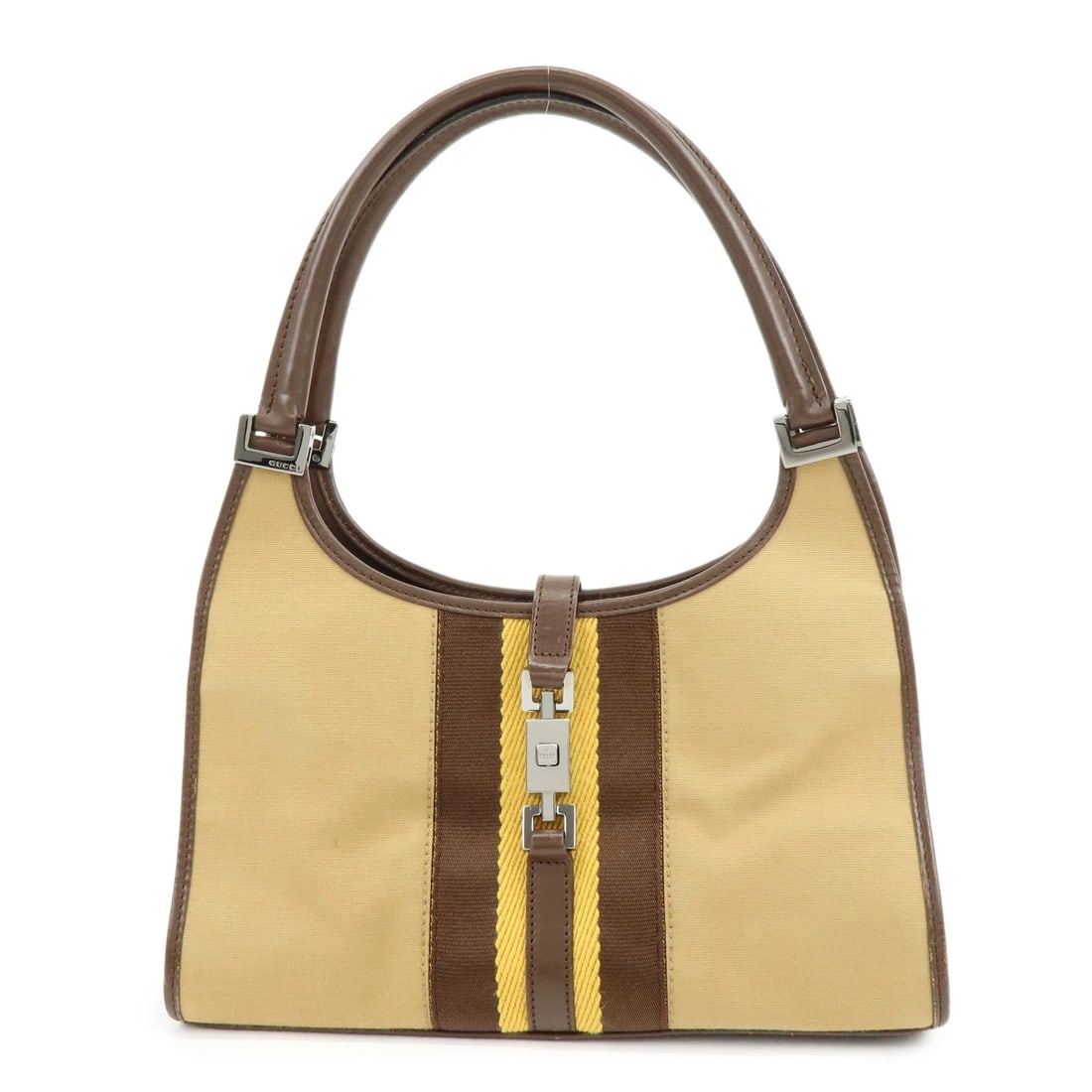 GUCCI JACKIE SHERRY CANVAS LEATHER SHOULDER BAG HAND BAG: GUCCI Jackie Sherry Canvas Leather Shoulder Bag Hand Bag Brand: GUCCI Type/Style: Shoulder Bag Material: Canvas, Leather Color: Brown Size: W: 26cm(10.24inch)H: 15cm(5.91inch)D: 7cm(2.76inch) Acce