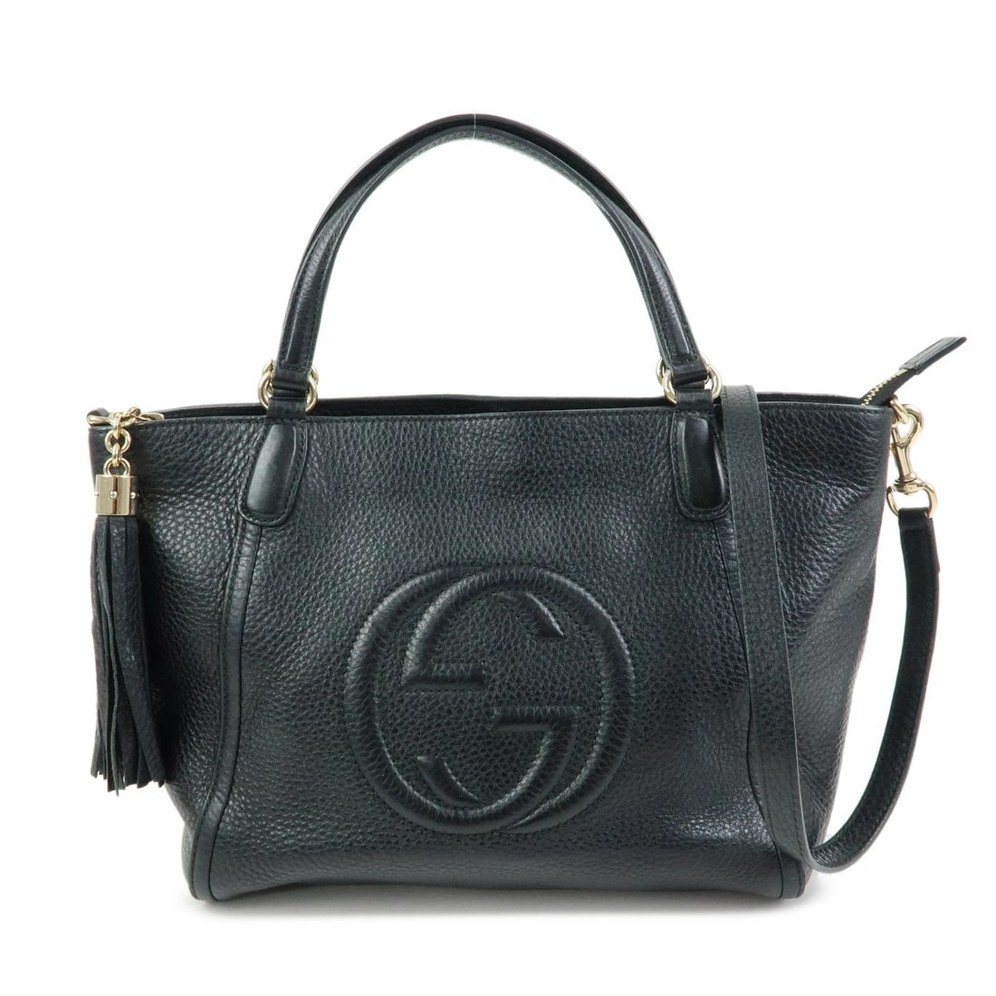 GUCCI INTERLOCKING G SOHO LEATHER 2WAY BAG HAND BAG: GUCCI Interlocking G SOHO Leather 2Way Bag Hand Bag Brand: gucci Type/Style: Hand Bag Material: Leather Color: Black Size: W35cm(13.78inch)WcmH22cm(8.66inch)HcmD12cm(4.72inch)Dcm Accessories: None