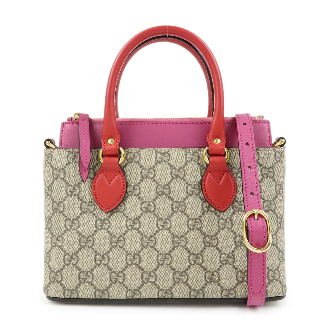 GUCCI GG SUPREME LEATHER 2WAY BAG HAND BAG: GUCCI GG Supreme Leather 2Way Bag Hand Bag Brand: gucci Type/Style: Hand Bag Material: GG Supreme , Leather Color: Beige , Pink , Red Size: W25cm(9.84inch)H18cm(7.09inch)D10cm(3.94inch) Accessorie