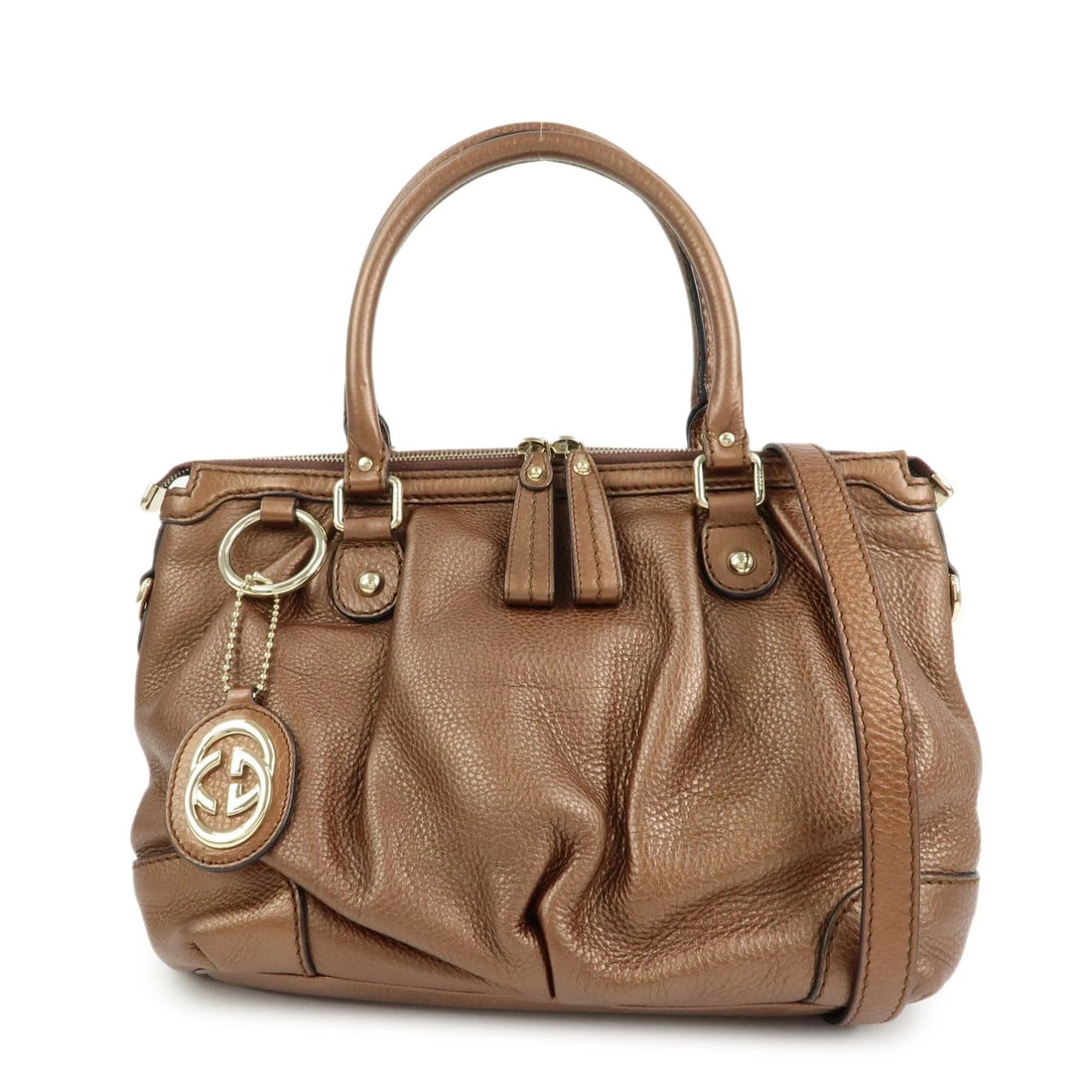 GUCCI SUKEY INTERLOCKING G LEATHER 2WAY SHOULDER BAG: GUCCI Sukey Interlocking G Leather 2Way Shoulder Bag Brand: GUCCI Type/Style: Shoulder Bag Material: Leather Color: Bronze Size: W38cm(14.96inch)H23cm(9.06inch)D12cm(4.72inch) Accessories: None
