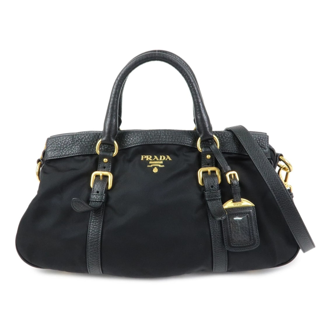 PRADA LOGO NYLON LEATHER 2WAY SHOULDER BAG HAND BAG: PRADA Logo Nylon Leather 2Way Shoulder Bag Hand Bag Brand: PRADA Type/Style: Shoulder Bag Material: Nylon , Leather Color: Black Size: W37cm(14.57inch)H20.5cm(8.07inch)D12cm(4.72inch) Accessories: