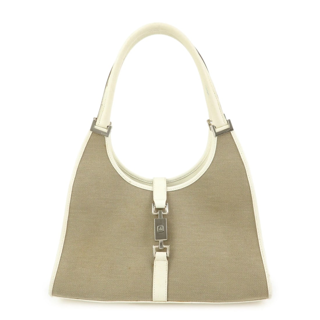GUCCI JACKIE CANVAS LEATHER SHOULDER BAG HAND BAG: GUCCI Jackie Canvas Leather Shoulder Bag Hand Bag Brand: GUCCI Type/Style: Hand Bag Material: Canvas , Leather Color: Beige , Ivory Size: W31cm(12.20inch)H25cm(9.84inch)D10cm(3.94inch) Accessories
