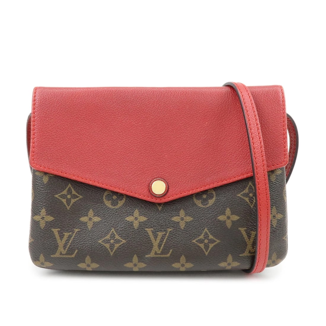 LOUIS VUITTON MONOGRAM TWICE SHOULDER CROSSBODY BAG: Louis Vuitton Monogram Twice Shoulder Crossbody Bag Brand: Louis Vuitton Type/Style: Crossbody Bag Material: Monogram Canvas , Leather Color: Monogram , Cerise Size: W?22.5cm(8.86inch)H?16cm(6.30inch)