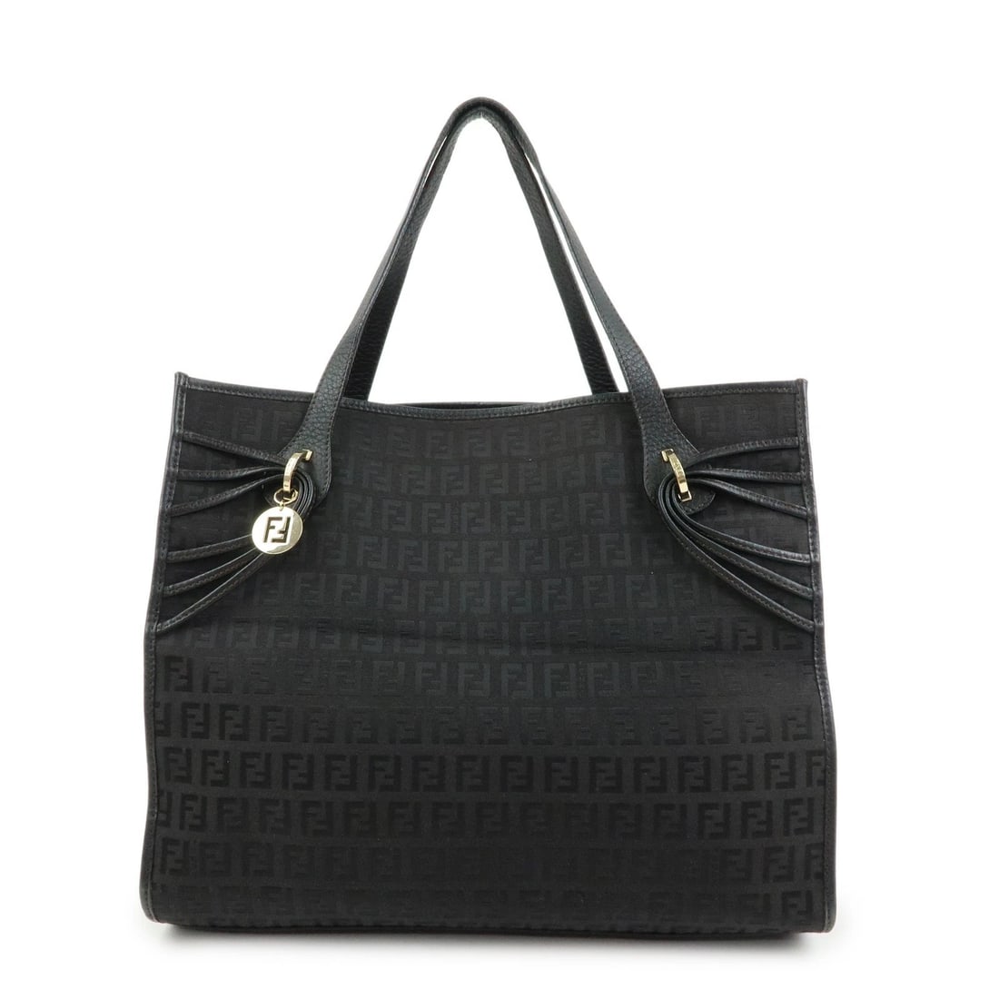 FENDI ZUCCHINO CANVAS LEATHER SHOULDER BAG TOTE BAG: FENDI Zucchino Canvas Leather Shoulder Bag Tote Bag Brand: FENDI Type/Style: Tote Bag Material: Canvas , Leather Color: Dark Brown Size: W27cm(10.63inch)H19cm(7.48inch)D8cm(3.15inch) Accessories: