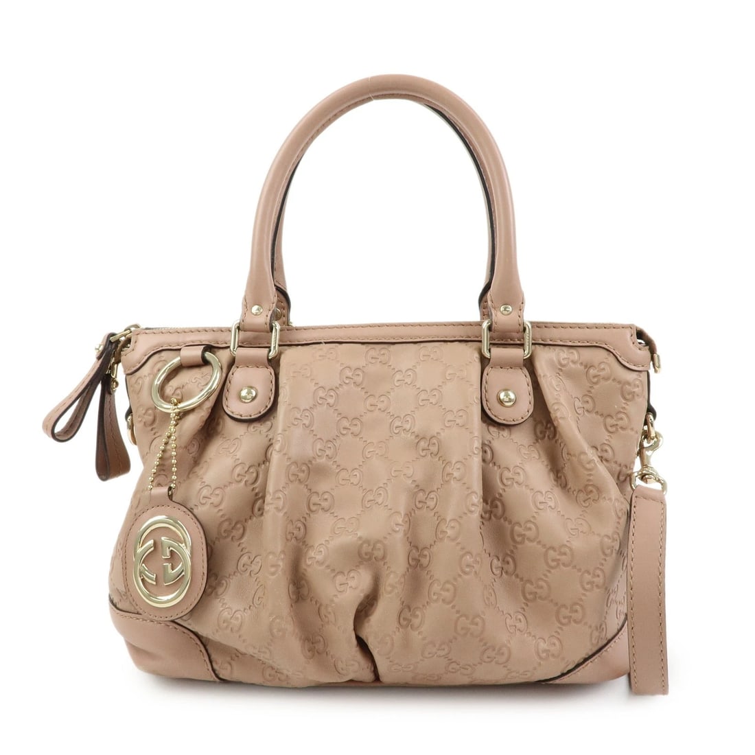 GUCCI SUKEY INTERLOCKING G LEATHER 2WAY SHOULDER HAND BAG: GUCCI Sukey Interlocking G Leather 2Way Shoulder Hand Bag Brand: GUCCI Type/Style: Hand Bag Material: Guccissima Leather Color: Pink Beige Size: W:38cm(14.96inch)H:23cm(9.06inch)D:12cm(4.72inch) A