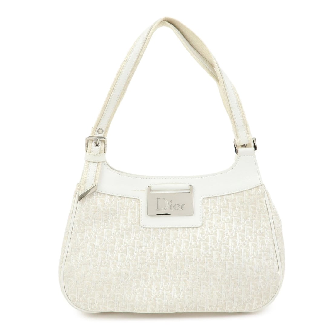 CHRISTIAN DIOR STREET CHIC TROTTER CANVAS LEATHER SHOULDER BAG: Christian Dior Street Chic Trotter Canvas Leather Shoulder Bag Brand: Christian Dior Type/Style: Shoulder Bag Material: Canvas , Leather Color: Ivory Size: W27cm(10.63inch)H18cm(7.09inch)D12cm(4.72inc