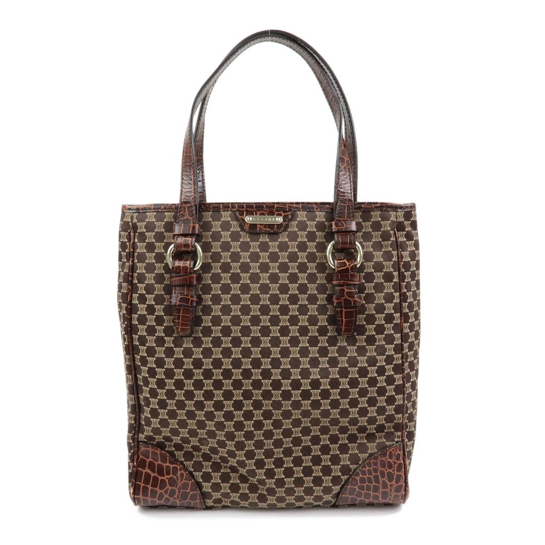 CELINE MACADAM EMBOSSED LEATHER CANVAS TOTE BAG HAND BAG (1 of 5)