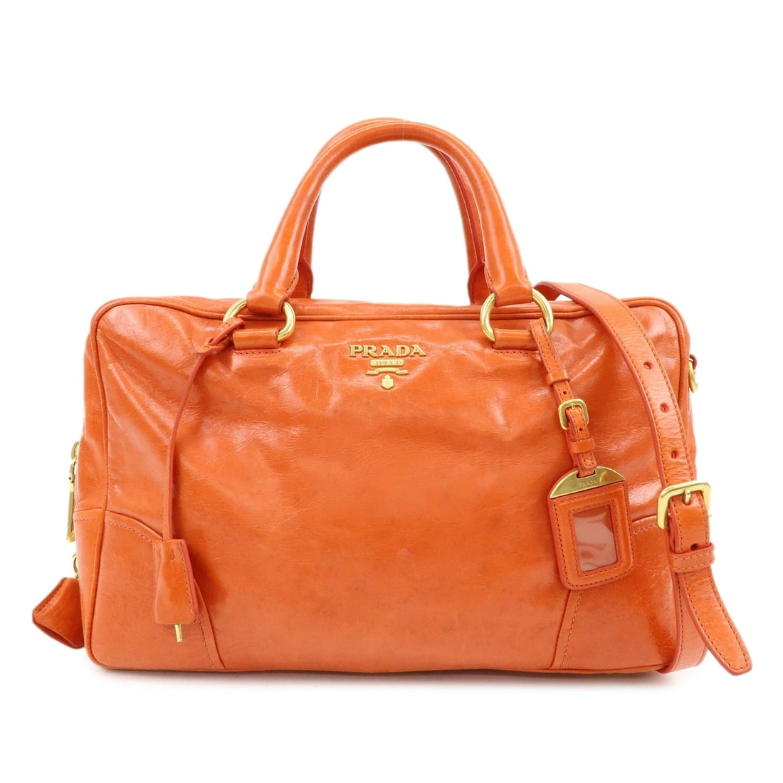 PRADA LOGO LEATHER BOSTON BAG HAND BAG SHOULDER BAG: PRADA Logo Leather Boston Bag Hand Bag Shoulder Bag Brand: PRADA Type/Style: Hand Bag Material: Leather Color: Orange Size: W36cm(14.17inch)H21cm(8.27inch)D11cm(4.33inch) Accessories: None