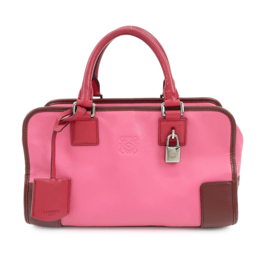 LOEWE ANAGRAM LEATHER AMAZONA 28 HAND BAG BOSTON BAG: LOEWE Anagram Leather Amazona 28 Hand Bag Boston Bag Brand: loewe Type/Style: Hand Bag Material: Leather Color: Pink Size: W: 29cm(11.42inch)H: 17cm(6.69inch)D: 13cm(5.12inch) Accessories: None