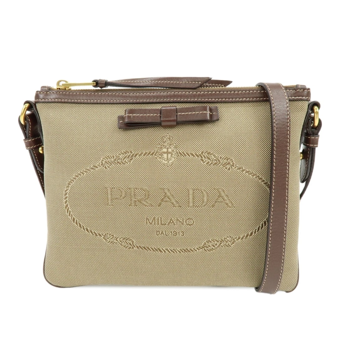 PRADA JACQUARD CANVAS LEATHER SHOULDER BAG CROSSBODY BAG: PRADA Jacquard Canvas Leather Shoulder Bag Crossbody Bag Brand: prada Type/Style: Shoulder Bag Material: Jacquard Canvas , Leather Color: Brown Size: W24cm(9.45inch)H19cm(7.48inch)D0.5cm(0.20inch)