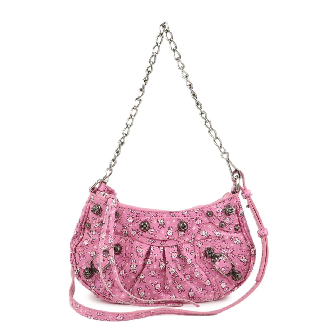 BALENCIAGA LE CAGOLE MINI RABBIT PATTERN LEATHER SHOULDER BAG: BALENCIAGA Le Cagole Mini Rabbit Pattern Leather Shoulder Bag Brand: BALENCIAGA Type/Style: Shoulder Bag Material: Leather Color: Pink Size: W19cm(7.48inch)H12cm(4.72inch)D4cm(1.57inch) Accessorie