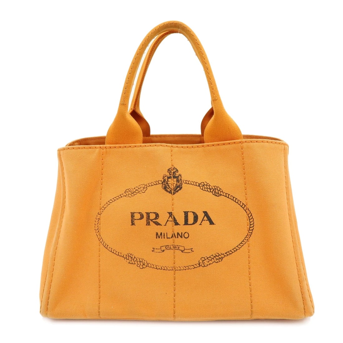 PRADA CANAPA TRIANGLE LOGO CANVAS TOTE BAG HAND BAG: PRADA Canapa Triangle Logo Canvas Tote Bag Hand Bag Brand: PRADA Type/Style: tote bag Material: Canvas Color: Orange Size: W?33cm(12.99inch)H?23cm(9.06inch)D?12cm(4.72inch) Accessories: None <
