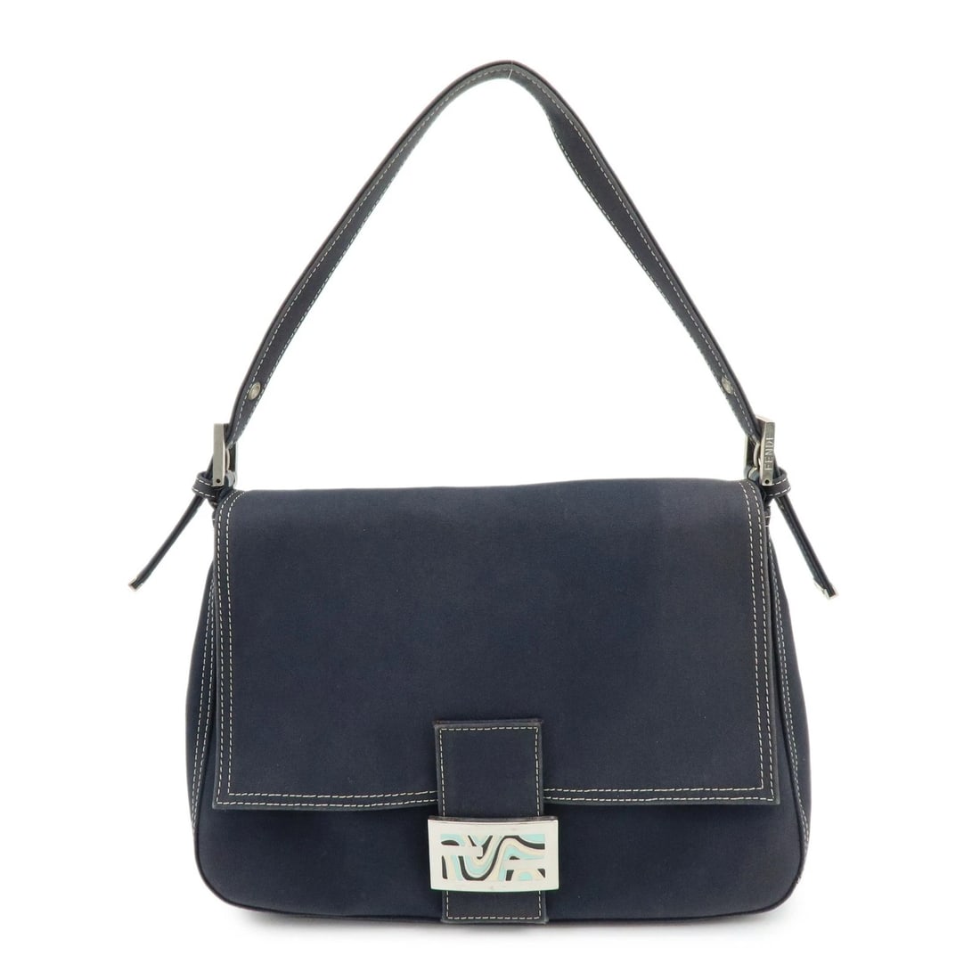 FENDI MAMMA BAGUETTE CANVAS SHOULDER BAG: FENDI Mamma Baguette Canvas Shoulder Bag Brand: fendi Type/Style: shoulder bag Material: Canvas Color: Navy Size: W?28cm(11.02inch)H?22cm(8.66inch)D?11cm(4.33inch) Accessories: None Access