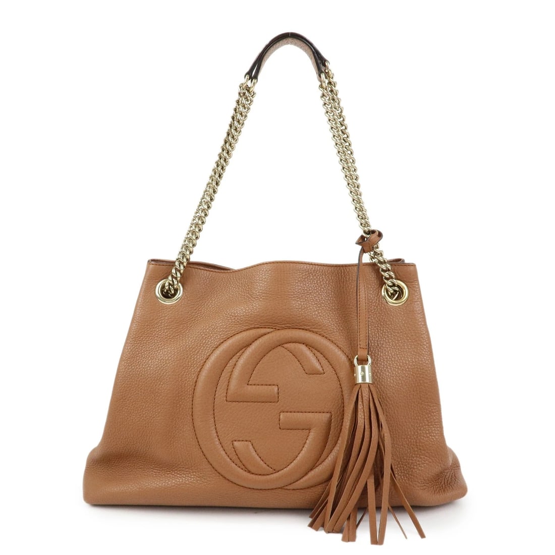 GUCCI SOHO INTERLOCKING G LEATHER CHAIN SHOULDER BAG: GUCCI SOHO Interlocking G Leather Chain Shoulder Bag Brand: GUCCI Type/Style: Shoulder Bag Material: Leather Color: Brown Size: W38cm(14.96inch)H28cm(11.02inch)D12cm(4.72inch) Accessories: None