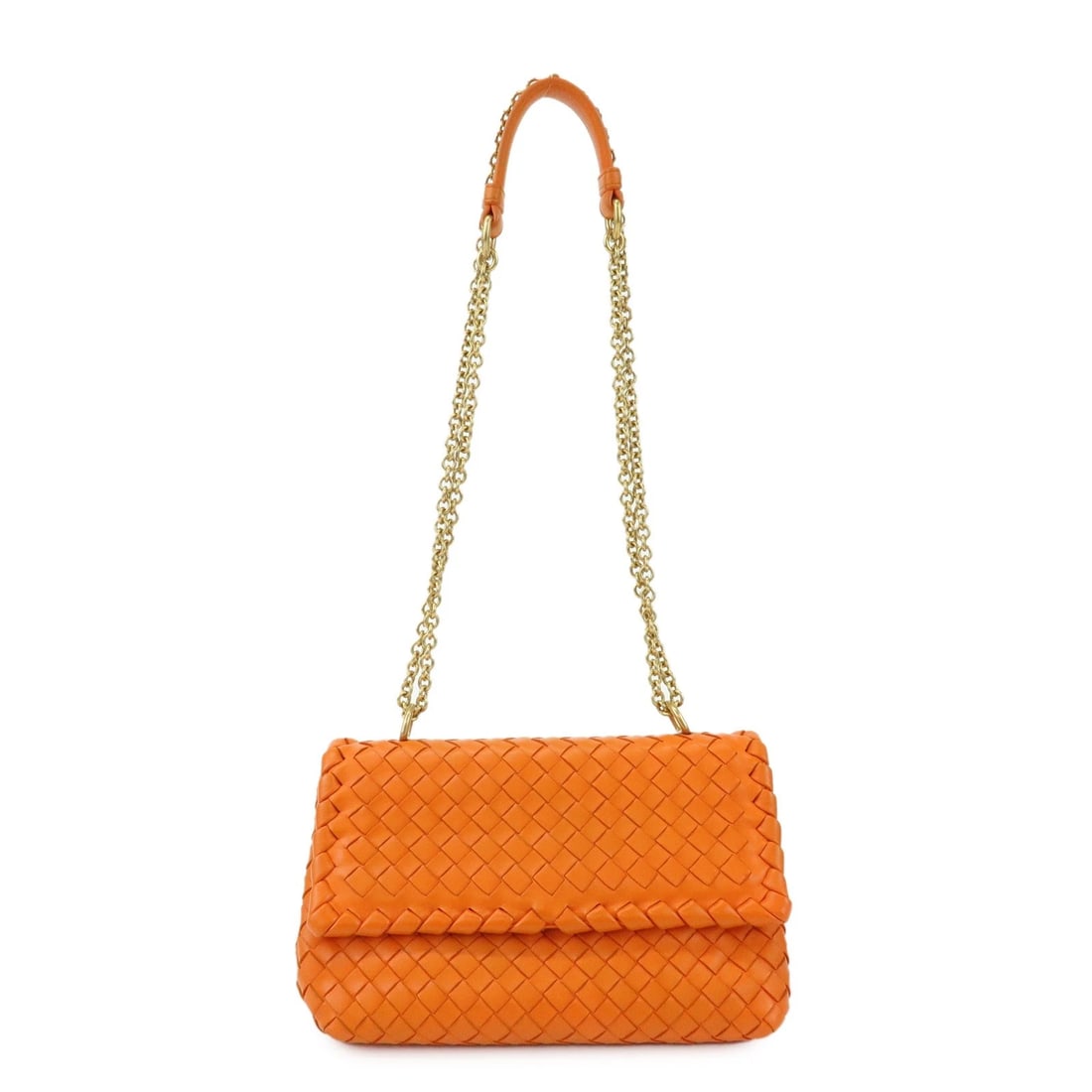 BOTTEGA VENETA INTRECCIATO LEATHER CHAIN SHOULDER BAG: BOTTEGA VENETA Intrecciato Leather Chain Shoulder Bag Brand: bottega veneta Type/Style: Shoulder Bag Material: Leather Color: Orange Size: W?21cm(8.27inch)H?13cm(5.12inch)D?7cm(2.76inch) Accessori