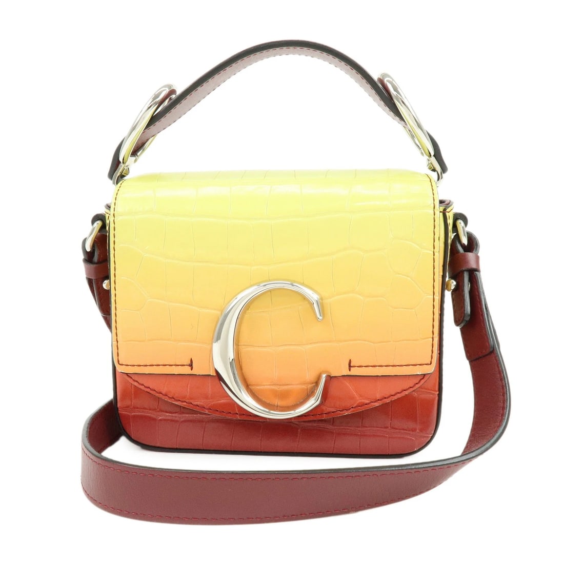CHLOE C ENGRABED LEATHER 2WAY BAG SHOULDER BAG: Chloe C Engrabed Leather 2Way Bag Shoulder Bag Brand: Chloe Type/Style: Shoulder Bag Material: Leather Color: Bordeaux , Yellow Size: W16.5cm(6.50inch)H13.5cm(5.31inch)D5cm(1.97inch) Accessories: