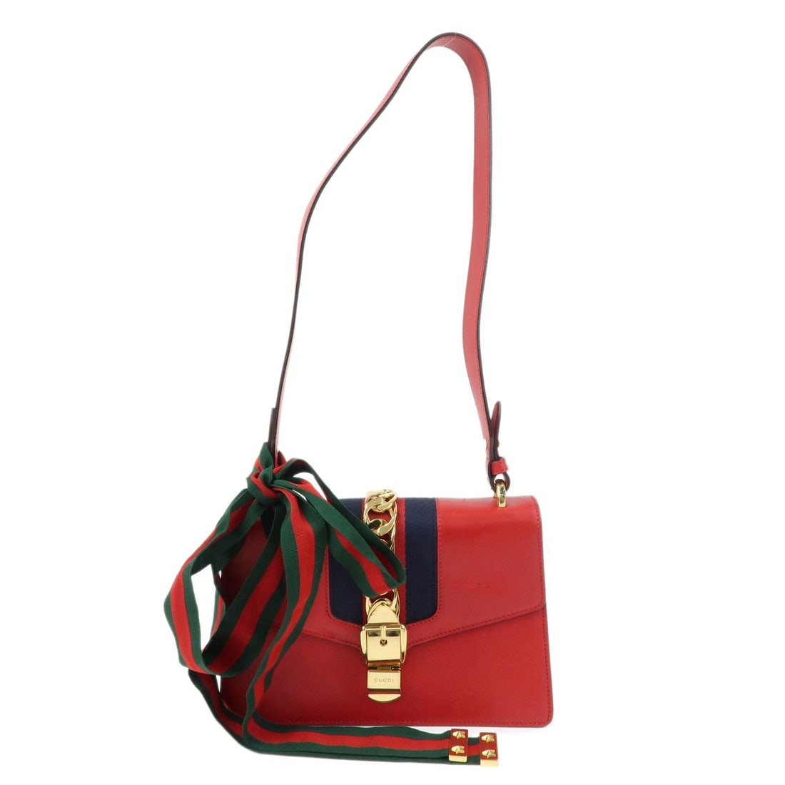 GUCCI SYLVIE SHERRY LEATHER SHOULDER BAG: GUCCI Sylvie Sherry Leather Shoulder Bag Brand: gucci Type/Style: Shoulder Bag Material: Leather Color: Red Size: W25cm(9.84inch)H16cm(6.30inch)D6cm(2.36inch) Accessories: None Accessories