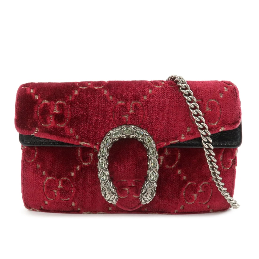 GUCCI DIONYSUS SUPER MINI BAG LEATHER CHAIN SHOULDER BAG: GUCCI Dionysus Super Mini Bag Leather Chain Shoulder Bag Brand: gucci Type/Style: Shoulder Bag Material: Velour , Leather Color: Red Size: W17cm(6.69inch)H10cm(3.94inch)D4cm(1.57inch) Accessories: