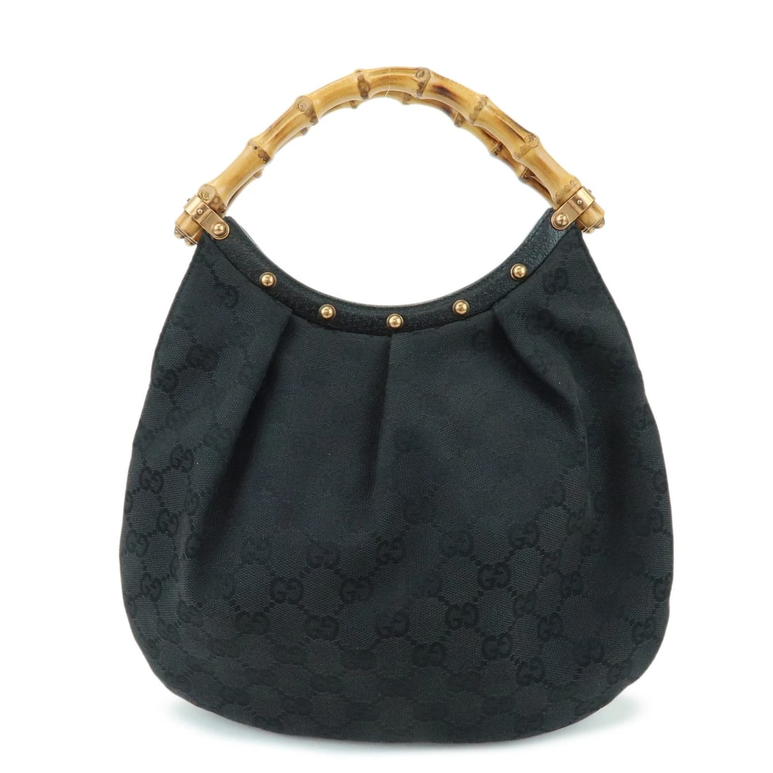 GUCCI BAMBOO GG CANVAS LEATHER HAND BAG SHOULDER BAG: GUCCI Bamboo GG Canvas Leather Hand Bag Shoulder Bag Brand: gucci Type/Style: Shoulder Bag Material: GG Canvas, Leather, Bamboo Color: Black Size: W28cm(11.02inch)H26.5cm(10.43inch)D1cm(0.39inch)
