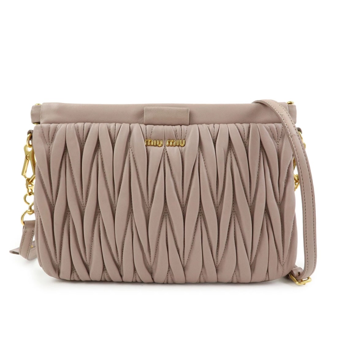 MIU MIU MATELASSE NAPPA LEATHER 2WAY BAG HAND SHOULDER BAG: MIU MIU Matelasse Nappa Leather 2Way Bag Hand Shoulder Bag Brand: MIU MIU Type/Style: Shoulder Bag Material: Nappa Leather Color: Pink Beige Size: W24cm(9.45inch)H16cm(6.30inch)D3cm(1.18inch) Acce
