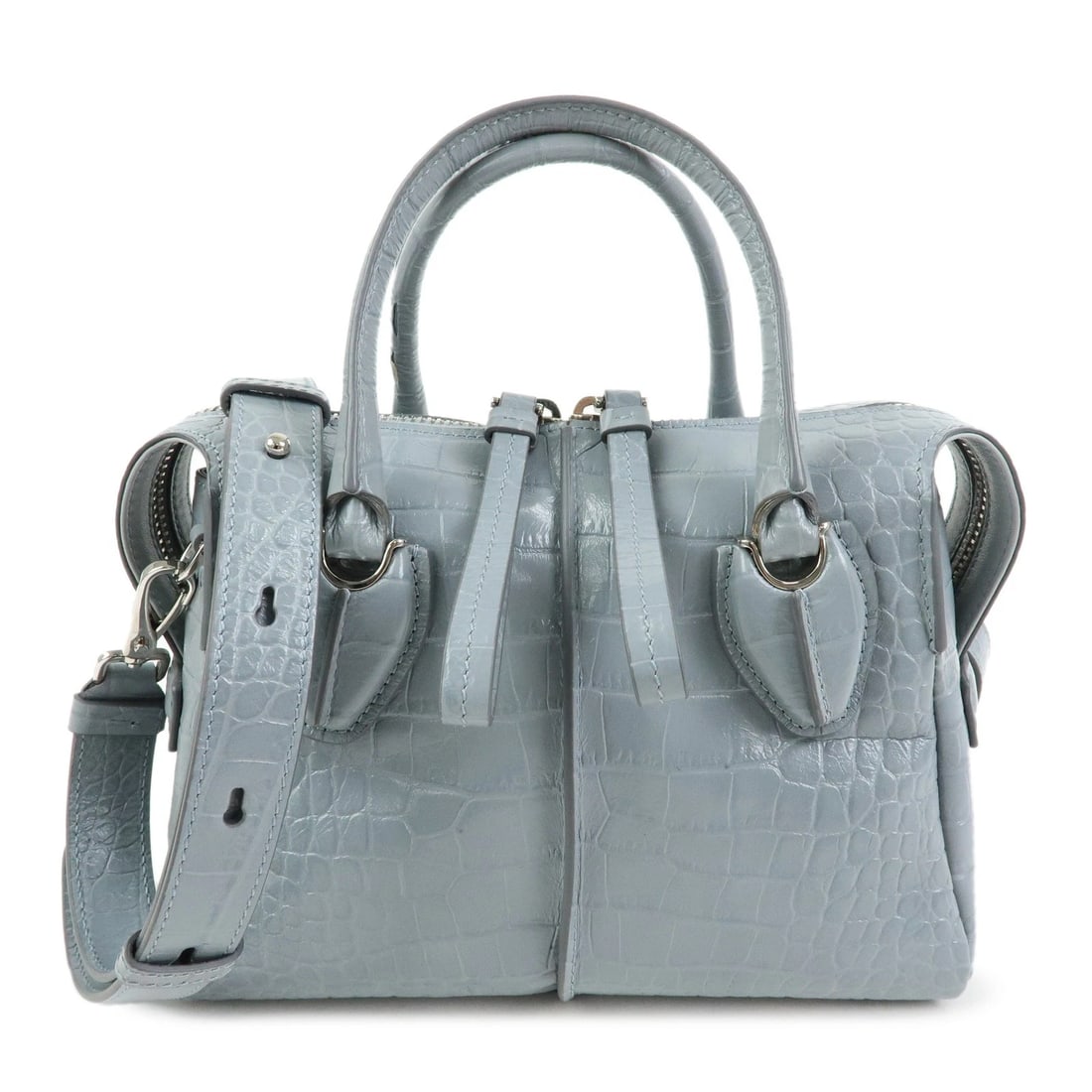 TOD'S D STYLING EMBOSSED LEATHER 2WAY HAND SHOULDER BAG: TOD'S D Styling Embossed Leather 2Way Hand Shoulder Bag Brand: tod's Type/Style: Shoulder Bag Material: Emboss Leather Color: Gray Size: W24cm(9.45inch)H15cm(5.91inch)D10cm(3.94inch) Accessories:
