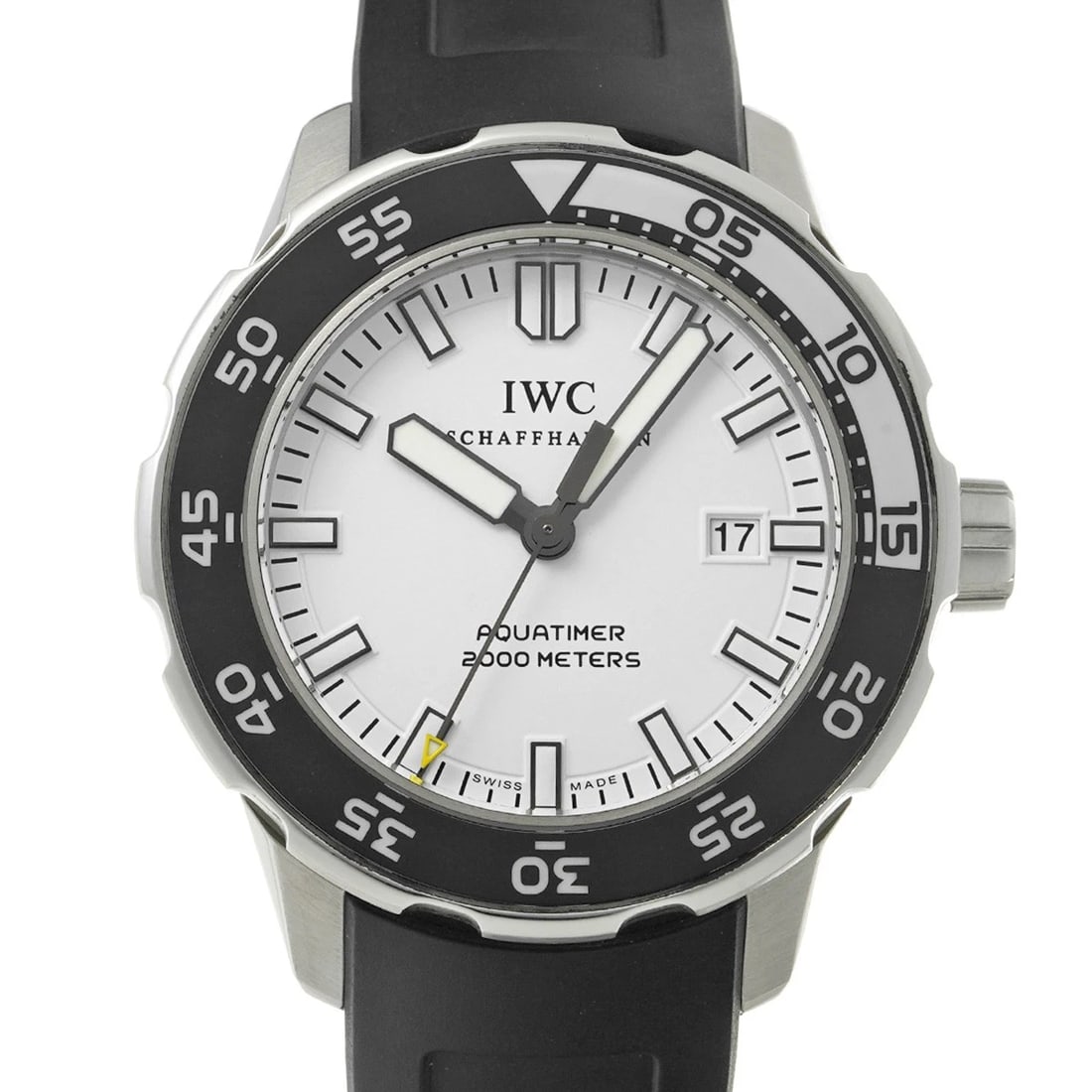 IWC AQUATIMER AUTOMATIC WHITE WATCH: IWC Aquatimer Automatic white Watch Brand: IWC Type/Style: Wristwatch Material: Band Material Rubber, Case Material Stainless Steel Color: Dial Color Dial Color White Case Color Silver Band Color