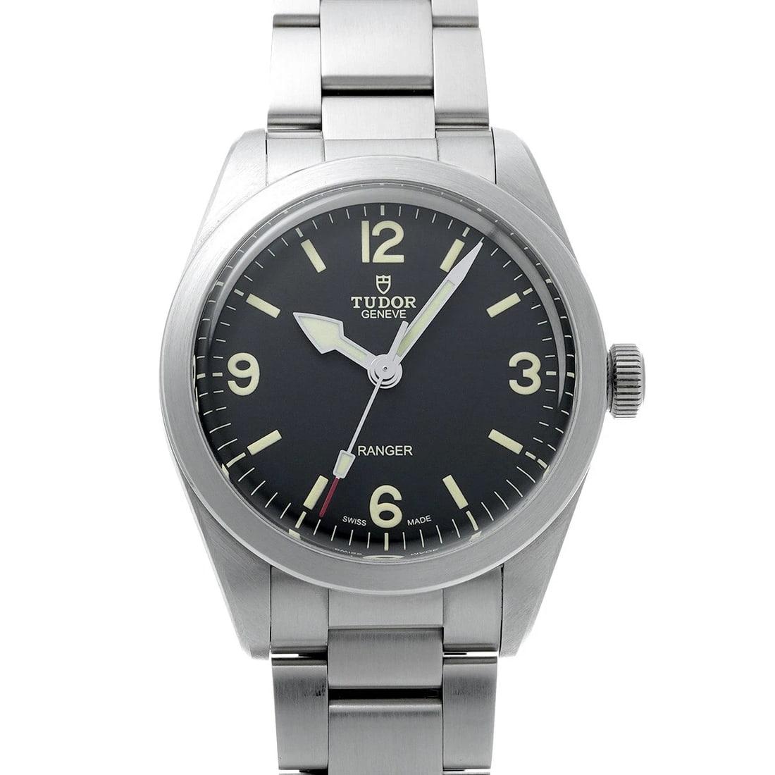 TUDOR RANGER BLACK WATCH: TUDOR Ranger black Watch Brand: TUDOR Type/Style: Wristwatch Material: Band Material Stainless steel, Case Material Stainless steel Color: Dial Color black Size: Case Size H/about 39mm W/about 39mm