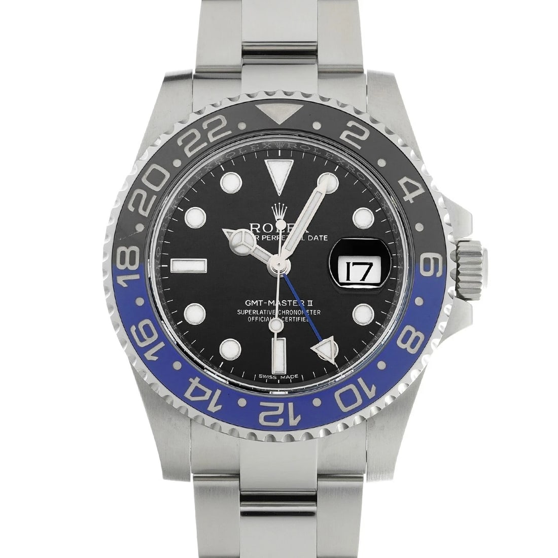 ROLEX GMT-MASTERII BLACK WATCH: ROLEX GMT-MasterII black Watch Brand: ROLEX Type/Style: Wristwatch Material: Band Material Stainless steel, Case Material Stainless steel Color: Dial Color black Size: Case Size H/about 40mm W/about