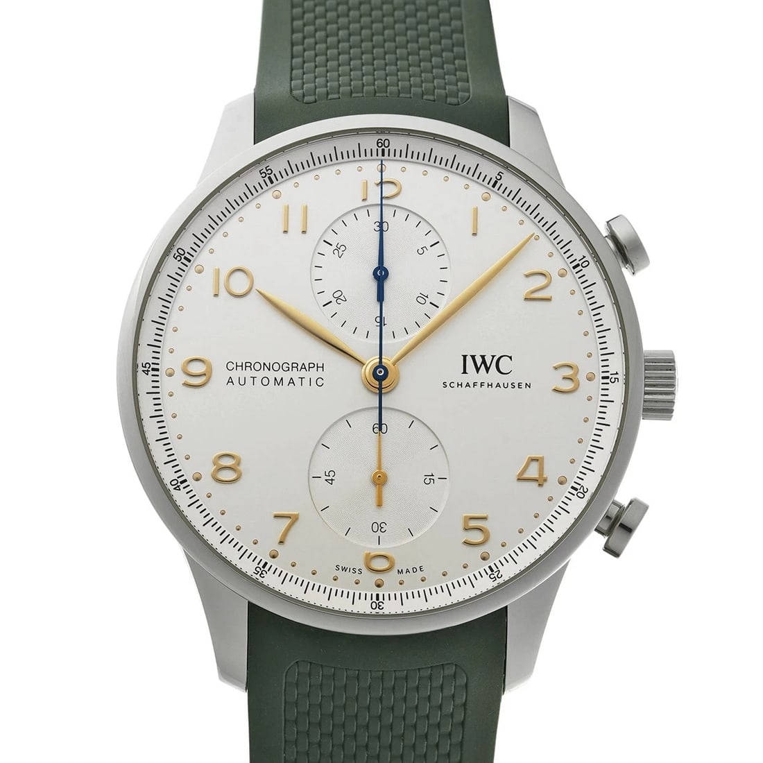 IWC PORTUGIESER CHRONOGRAPH SILVER WATCH: IWC Portugieser Chronograph Silver Watch Brand: IWC Type/Style: Wristwatch Material: Band Material rubber, Case Material Stainless steel Color: Dial Color Silver Size: Case Size H/about 41mm W/about 4