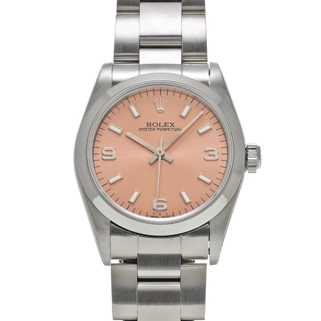 ROLEX OYSTER PERPETUAL PINK WATCH: ROLEX Oyster Perpetual pink Watch Brand: ROLEX Type/Style: Wristwatch Material: Band Material Stainless steel, Case Material Stainless steel Color: Dial Color pink Size: Case Size H/about 31mm W/about