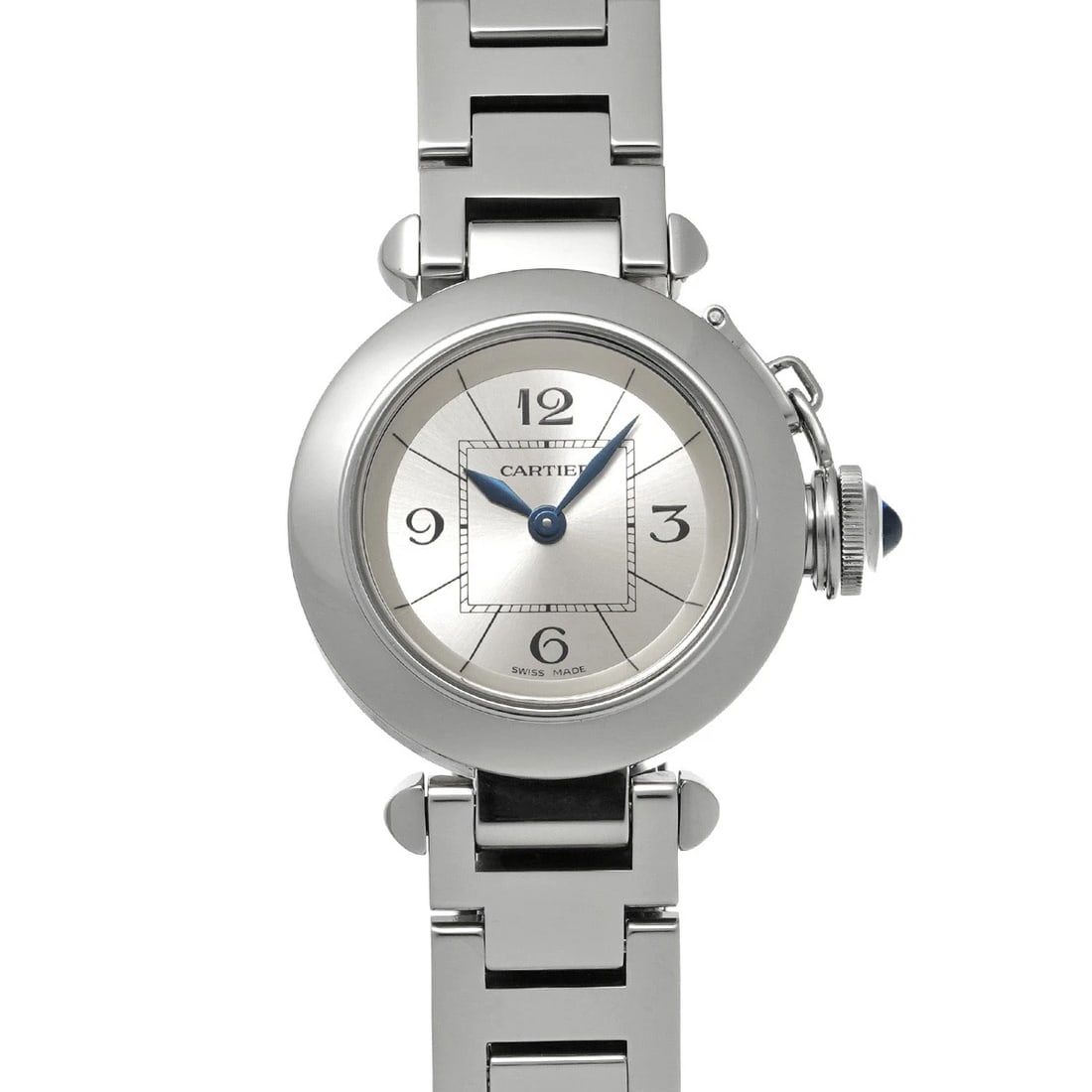 CARTIER MISS PASHA SILVER WATCH: CARTIER Miss Pasha Silver Watch Brand: CARTIER Type/Style: Wristwatch Material: Band Material Stainless steel, Case Material Stainless steel Color: Dial Color Silver Size: Case Size H/about 27mm W/abo